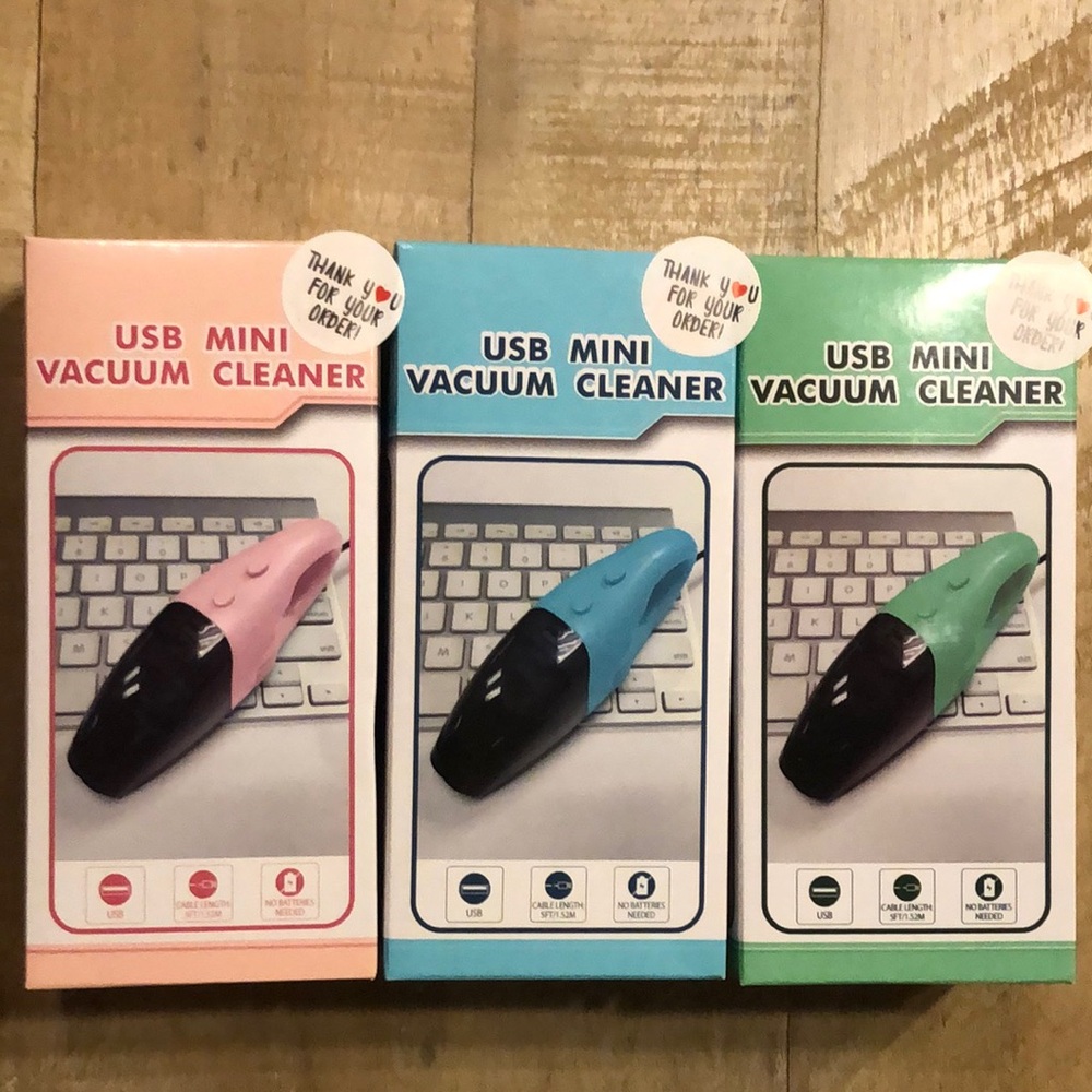 3 Pack USB Pink Blue & Sea Foam Green USB Mini Vacuum Cleaner Dustbuster NWT
